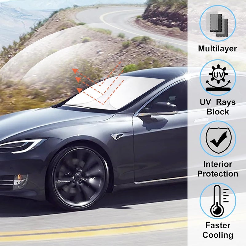 إل إتش إف لايف واقي شمس الزجاج الأمامي مخصص لسيارة Tesla Model S موديلات 2012-2024، ملحقات (مناسب لـ Long Range/LR Model)، واقي شمس قابل للطي، حاجب الشمس، واقي - Image 2
