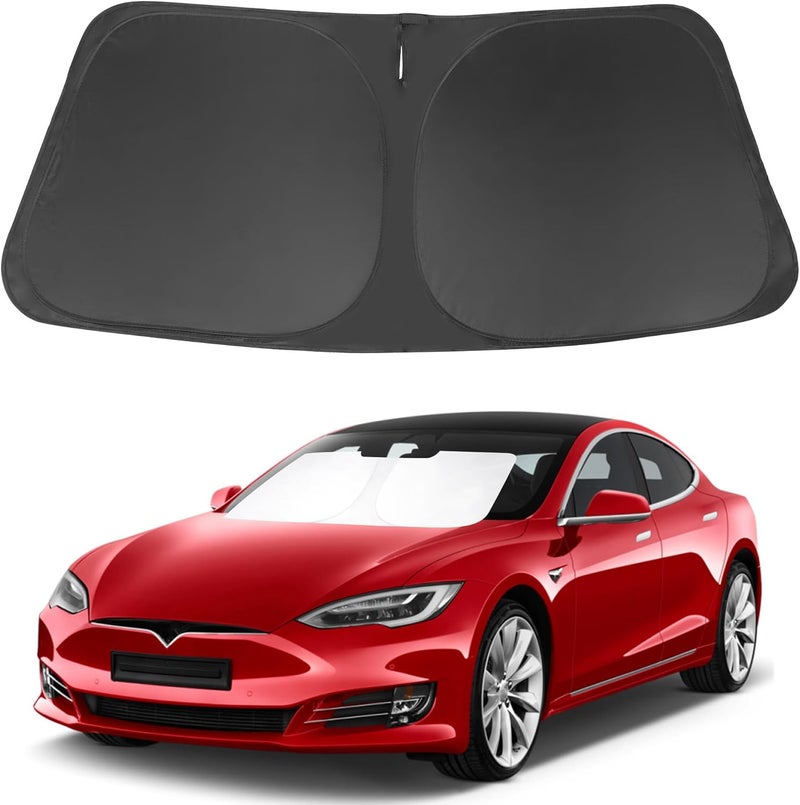 إل إتش إف لايف واقي شمس الزجاج الأمامي مخصص لسيارة Tesla Model S موديلات 2012-2024، ملحقات (مناسب لـ Long Range/LR Model)، واقي شمس قابل للطي، حاجب الشمس، واقي - Image 1