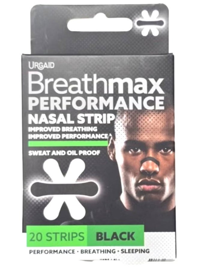 شرائط الأنف Urgaid Breathmax Performance (20 شريطاً) | تحسّن التنفس وتدفق الهواء | مقاومة للزيوت والعرق | لون أسود