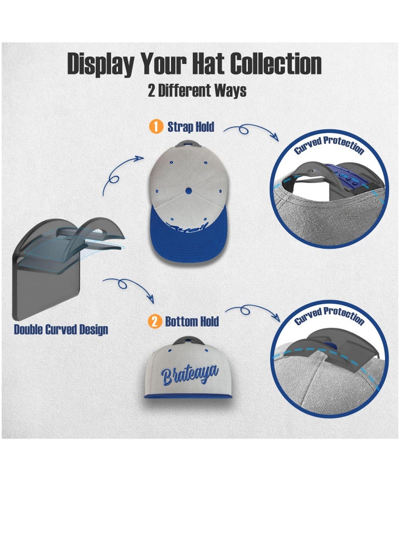 Excefore Adhesive Hat Hooks for Wall (10 Pack), 2 Different Ways Hat Racks to Organize & Display Baseball Caps, No Drilling Hat Wall Hanger, Hat Organizer Rack for Men, Translucent Black  - Image 3