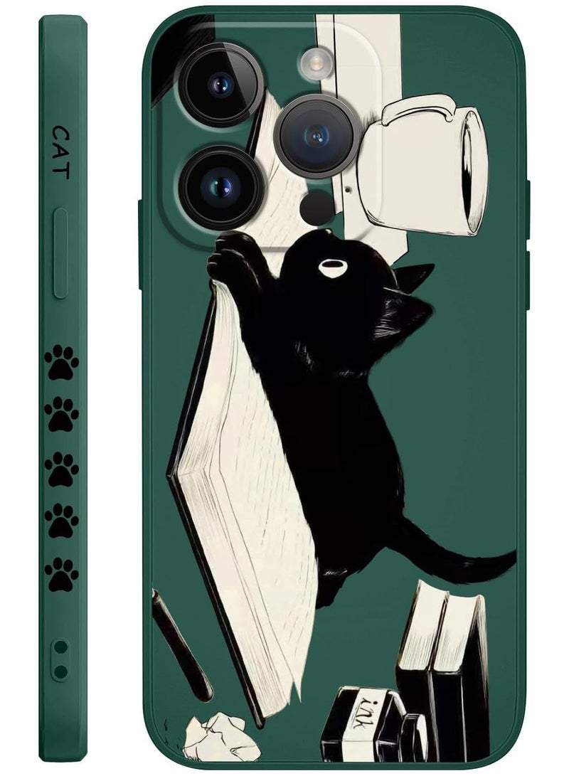 for iPhone 16 Pro Case Anti Scratch Microfiber Lining Phone Cover Silicone Ultra Slim Case for iPhone 16 Pro 6.3 inch-Cat Green - Image 1