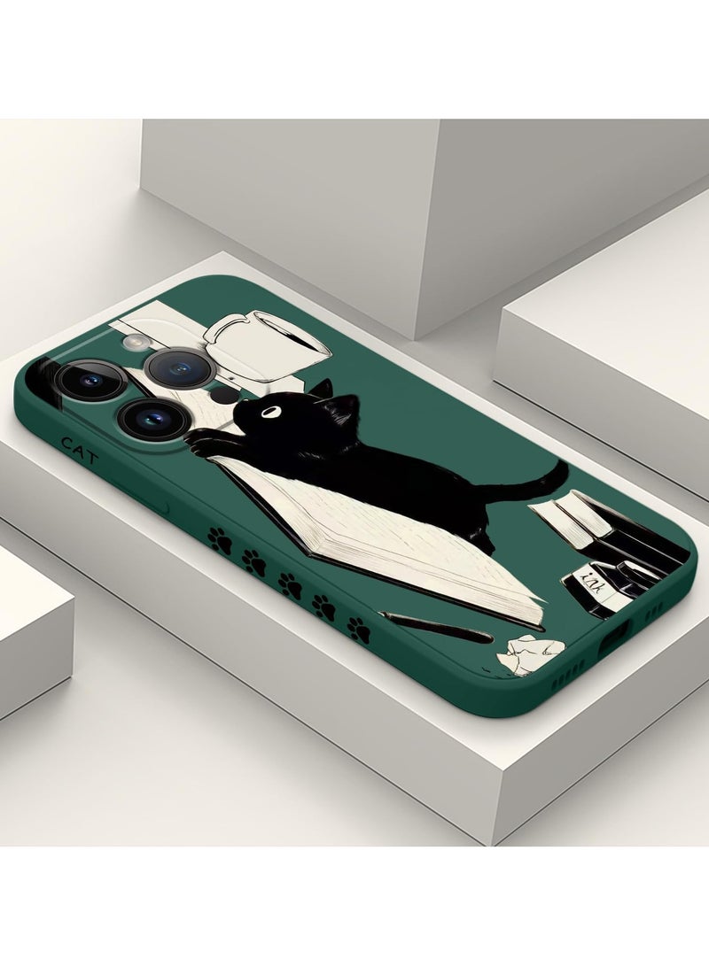 for iPhone 16 Pro Case Anti Scratch Microfiber Lining Phone Cover Silicone Ultra Slim Case for iPhone 16 Pro 6.3 inch-Cat Green - Image 2