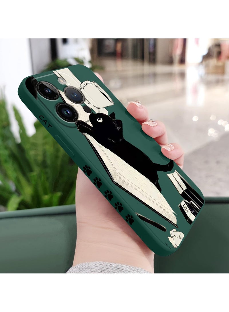 for iPhone 16 Pro Case Anti Scratch Microfiber Lining Phone Cover Silicone Ultra Slim Case for iPhone 16 Pro 6.3 inch-Cat Green - Image 3