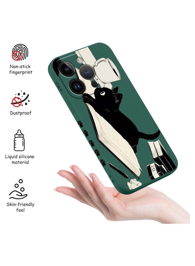 for iPhone 16 Pro Case Anti Scratch Microfiber Lining Phone Cover Silicone Ultra Slim Case for iPhone 16 Pro 6.3 inch-Cat Green - Image 5