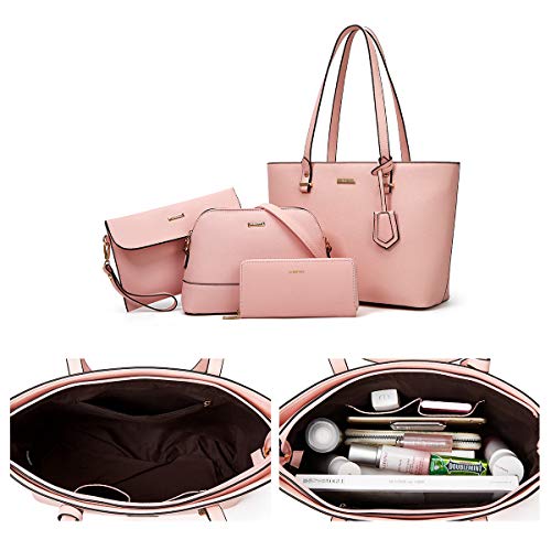 Lovematch Women Fashion Synthetic Leather Handbags Tote Bag Shoulder Bag Top Handle Satchel Purse Set 4pcs - Image 5