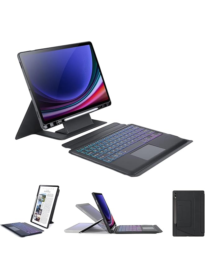 erorex Arabic And English Case For Samsung Galaxy Tab S9 Samsung Galaxy Tab S9 Fe Plus 2023 Compatible Keyboard Detachable Touchpad Keyboard Case With Pencil Holder For Tab S9 Fe Plus - Image 1