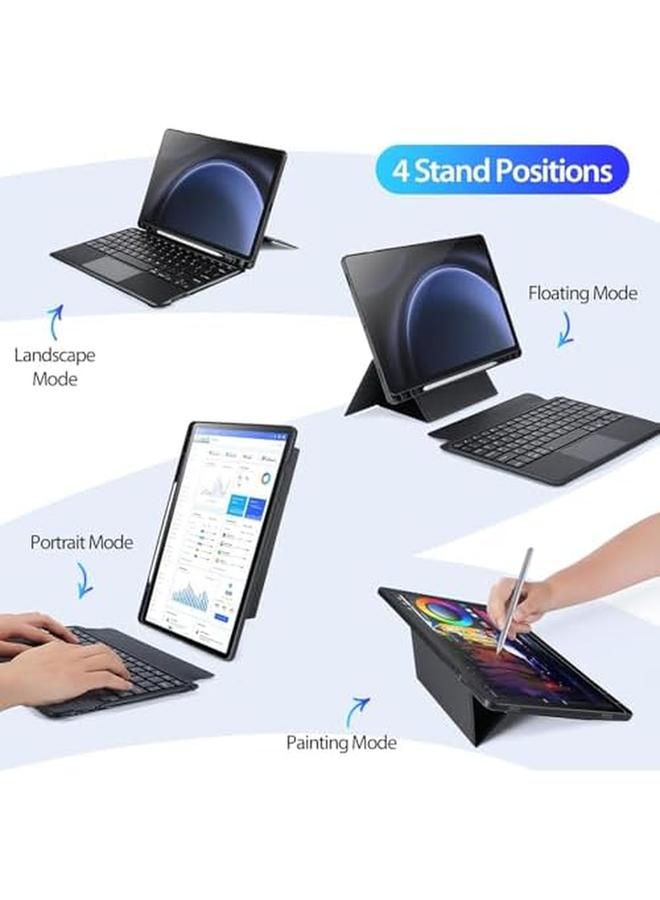 erorex Arabic And English Case For Samsung Galaxy Tab S9 Samsung Galaxy Tab S9 Fe Plus 2023 Compatible Keyboard Detachable Touchpad Keyboard Case With Pencil Holder For Tab S9 Fe Plus - Image 3