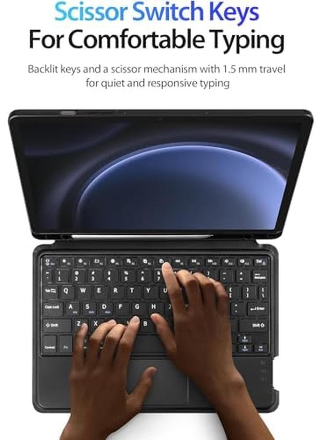 erorex Arabic And English Case For Samsung Galaxy Tab S9 Samsung Galaxy Tab S9 Fe Plus 2023 Compatible Keyboard Detachable Touchpad Keyboard Case With Pencil Holder For Tab S9 Fe Plus - Image 4
