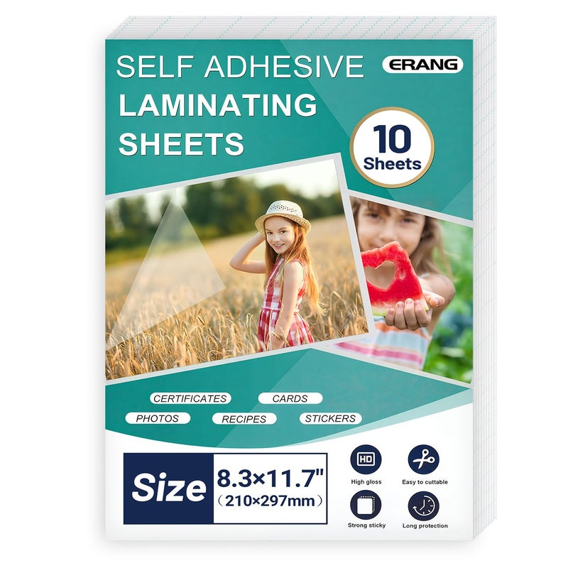 A4 Clear Self Adhesive Laminating Sheets 10 Sheets 8.3x11.7 Inch Transparent Sticker Paper For Photos Certificates Cards Office And School Supplies - Image 1