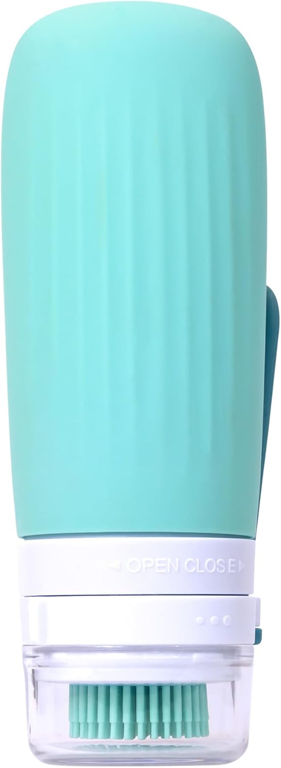 زجاجة فرشاة سيليكون قابلة لإعادة التعبئة وقابلة للضغط 100 مل خالية من BPA مع حلقة تعليق، تركواز