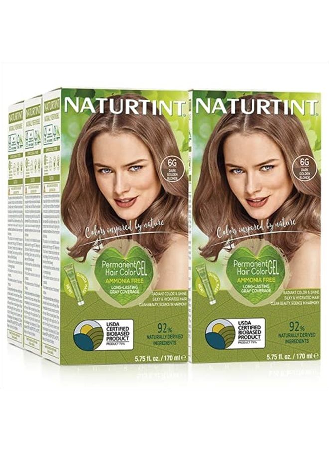 NATURTINT صبغة شعر دائمة 6G بلون أشقر ذهبي داكن (عبوة من 6) ، خالية من الأمونيا ، نباتية ، خالية من القسوة ، تغطية تصل إلى 100% للشيب ، نتائج تدوم طويلاً - Image 1