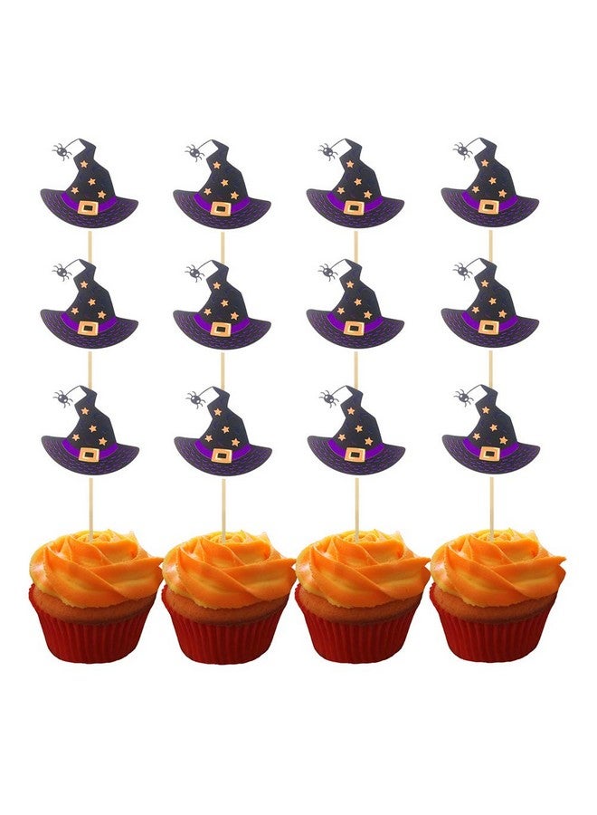 Amosfun 12Pcs Witch Hat Cake Toppers Funny Picks Paper Cupcake Decor Party Supplies For Halloween Party Favors Festival - Image 5