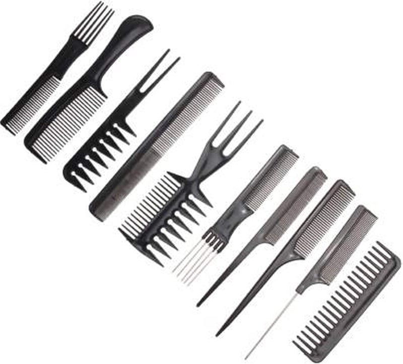 VREENY Professional Multipurpose 10 Pcs Hair Comb Set Hair brush for Hair Cutting and Styling (BLACK) - Image 1