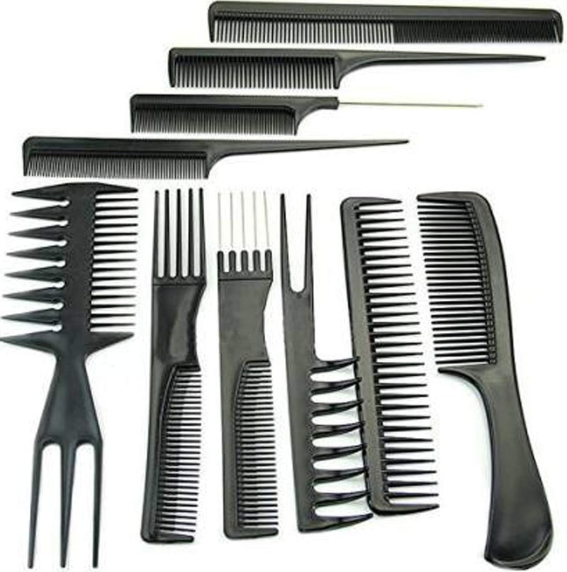 VREENY Professional Multipurpose 10 Pcs Hair Comb Set Hair brush for Hair Cutting and Styling (BLACK) - Image 2