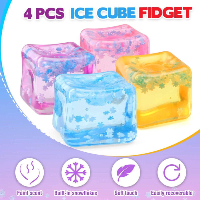 Chridark Ice Cube Fidget Toy for All Ages: 4 Pcs Sensory Squishy Fidget Toys, Square Stress Balls, Classroom Prizes, Anxiety Relief Stress Cube Gift for Kids Teens Adults - Image 2