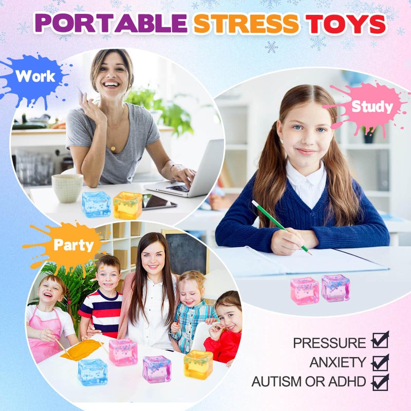Chridark Ice Cube Fidget Toy for All Ages: 4 Pcs Sensory Squishy Fidget Toys, Square Stress Balls, Classroom Prizes, Anxiety Relief Stress Cube Gift for Kids Teens Adults - Image 5