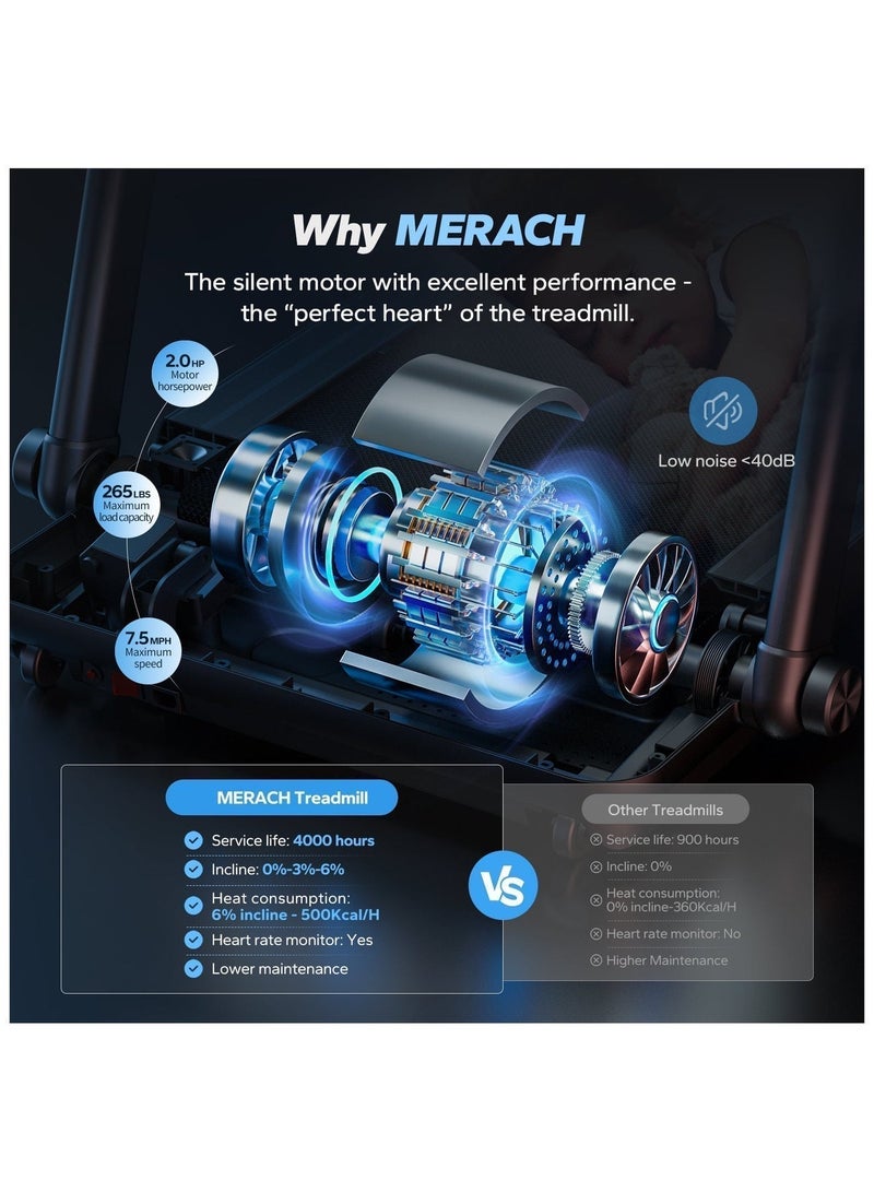 ميراتش جهاز مشي قابل للطي, جهاز مشي محمول قابل للطي مع شاشة LCD للمنزل والمكتب، جهاز مشي ذكي رقمي مع مساحة تشغيل كبيرة للمشي والجري - Image 5