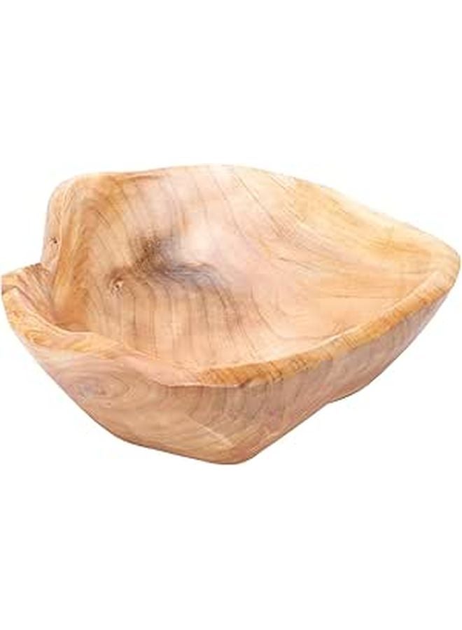 وعاء فواكه كبير مصنوع يدويًا من الخشب الصلب صينية تقديم ٢٠-٢٤ سم لون طبيعي زخرفي - Image 1