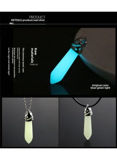 Generic Hexagonal Glow Stone Pendant Necklace Pointed hexagonal column Green Light + O-shaped chain 