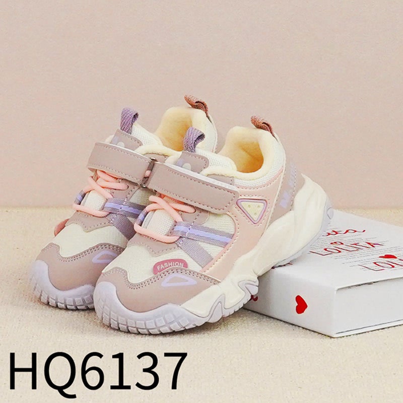 Kids Warm Cotton Shoes 2024 Winter New Plush Girls Boys Sneakers Pink