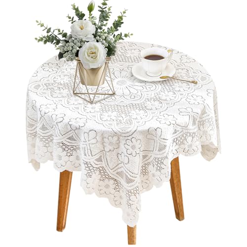 Foyods Square Lace Tablecloth 35 X 35 Inch, Off White Lace-Tablecloths & Small Tablecloths Laces Vintage for Round Coffee Table, White Laces Fabric Embroidered Tablecloth for Wedding Rectangle Tables - Image 1