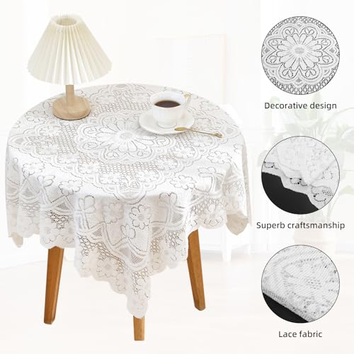 Foyods Square Lace Tablecloth 35 X 35 Inch, Off White Lace-Tablecloths & Small Tablecloths Laces Vintage for Round Coffee Table, White Laces Fabric Embroidered Tablecloth for Wedding Rectangle Tables - Image 3