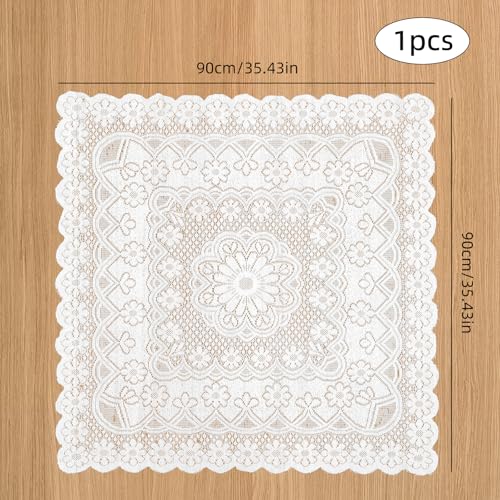 Foyods Square Lace Tablecloth 35 X 35 Inch, Off White Lace-Tablecloths & Small Tablecloths Laces Vintage for Round Coffee Table, White Laces Fabric Embroidered Tablecloth for Wedding Rectangle Tables - Image 2