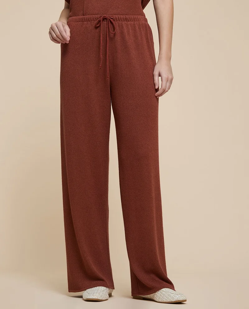 أر أند بي Textured Wide Leg Trousers with Button Closure