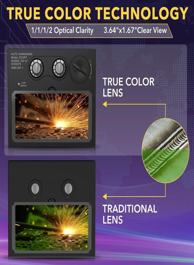 TRQWH HD Auto Darkening Welding Lens 4.33"x3.54" Solar True Color Filter with 2 Arc Sensor Adjustable Shade Range 4/9-13 Replacement Welding Helmet Accessories for TRQWH Welding Hood - Image 2