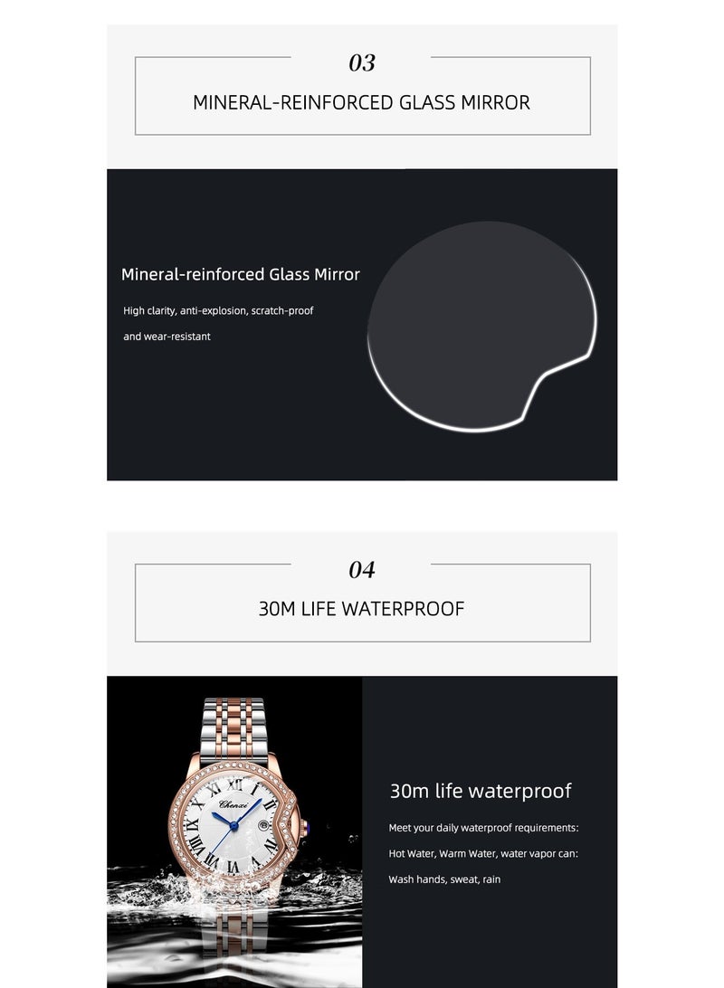 Chenxi Women’s Quartz Wrist Watch with Luxury Diamond-Studded Design, Water Resistant, Scratch-Resistant Glass, Stainless Steel Strap with Elegant Box - Image 3