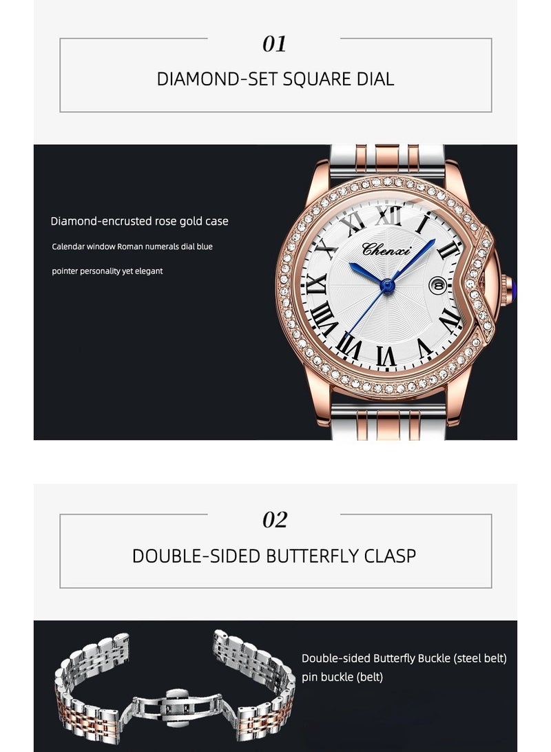 Chenxi Women’s Quartz Wrist Watch with Luxury Diamond-Studded Design, Water Resistant, Scratch-Resistant Glass, Stainless Steel Strap with Elegant Box - Image 5
