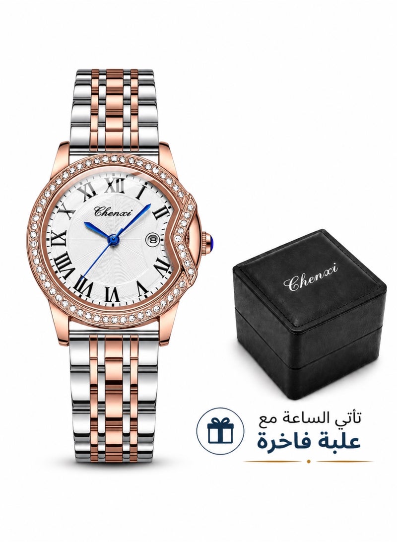 Chenxi Women’s Quartz Wrist Watch with Luxury Diamond-Studded Design, Water Resistant, Scratch-Resistant Glass, Stainless Steel Strap with Elegant Box - Image 1