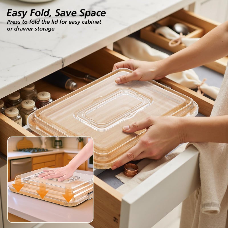 MAYELM Charcuterie Boards with Foldable Lid, Portable Bamboo Cheese Board with Single Compartments, Clear Locking Lid and Handle, Easy to Store, Suitable for Picnics, Camping, Parties - Image 4