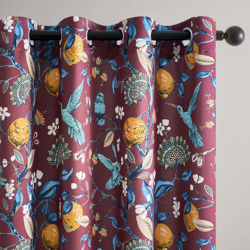 Topfinel Rust Vintage Floral Curtains 84 Inch Long Luxury Whimsical Euro Flower Lemon Hummingbird Patterned Waverly Mid Century Colorful Blackout Drapes for Living Room Bedroom - Image 1