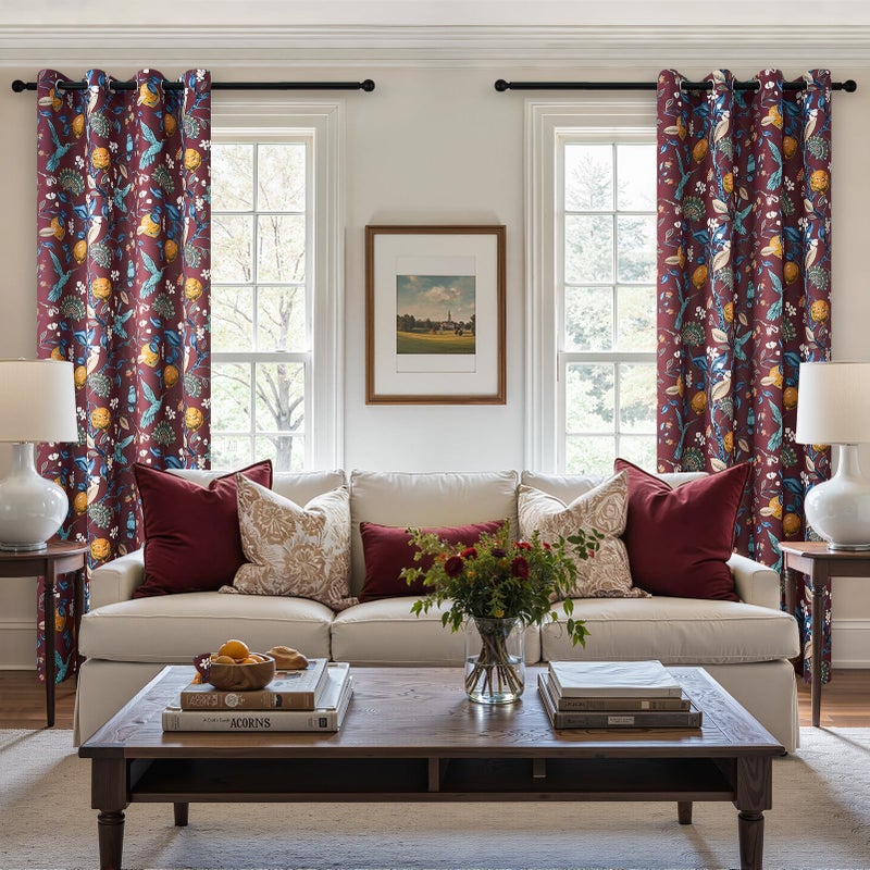 Topfinel Rust Vintage Floral Curtains 84 Inch Long Luxury Whimsical Euro Flower Lemon Hummingbird Patterned Waverly Mid Century Colorful Blackout Drapes for Living Room Bedroom - Image 4