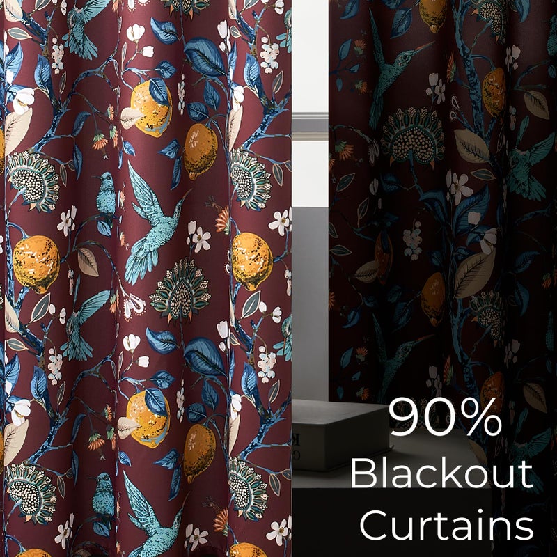 Topfinel Rust Vintage Floral Curtains 84 Inch Long Luxury Whimsical Euro Flower Lemon Hummingbird Patterned Waverly Mid Century Colorful Blackout Drapes for Living Room Bedroom - Image 5