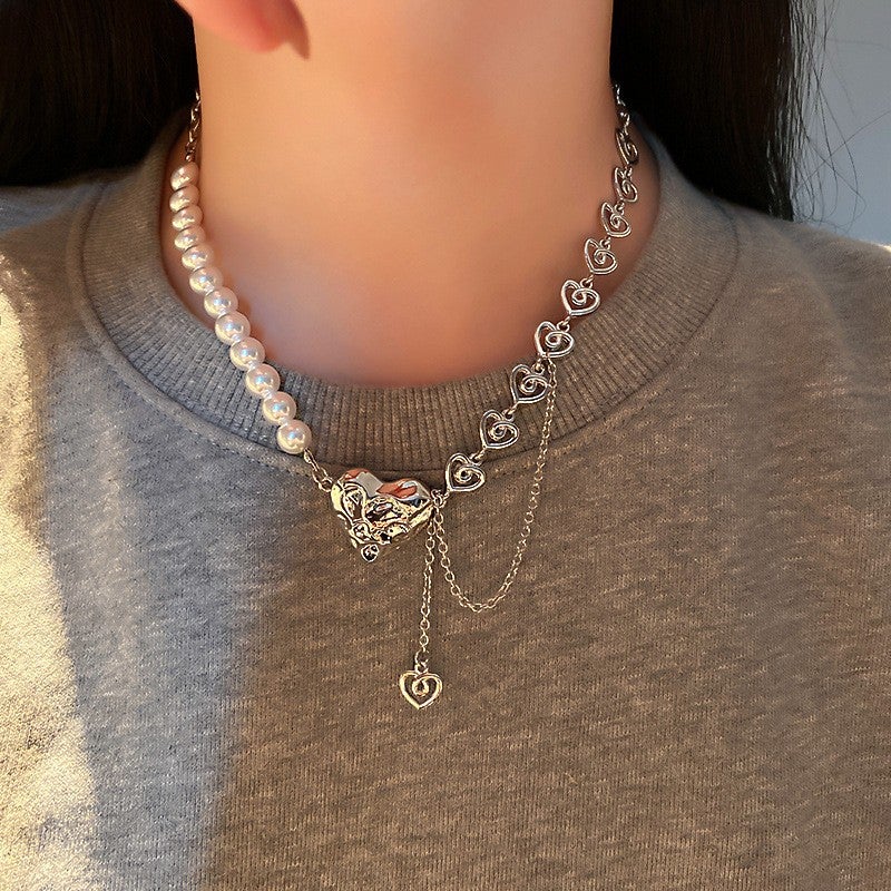 Generic Korean Layered Pearl Tassel Choker Necklace 15. Pearl love necklace 