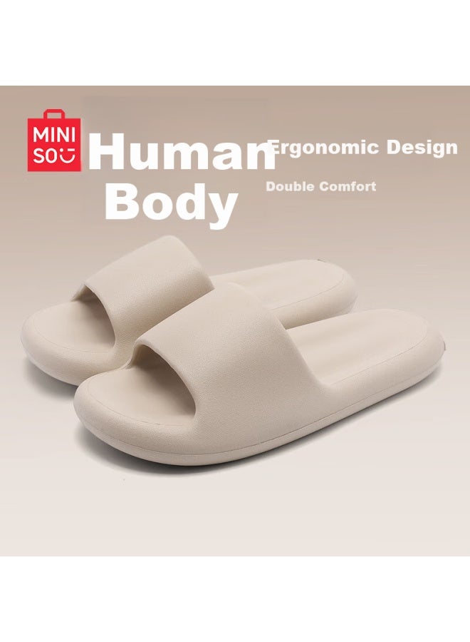 Miniso Men's Summer Slippers Casual Bathroom Outdoor Couple Anti-slip Slippers Milk Coffee Color 40-41 - Image 1