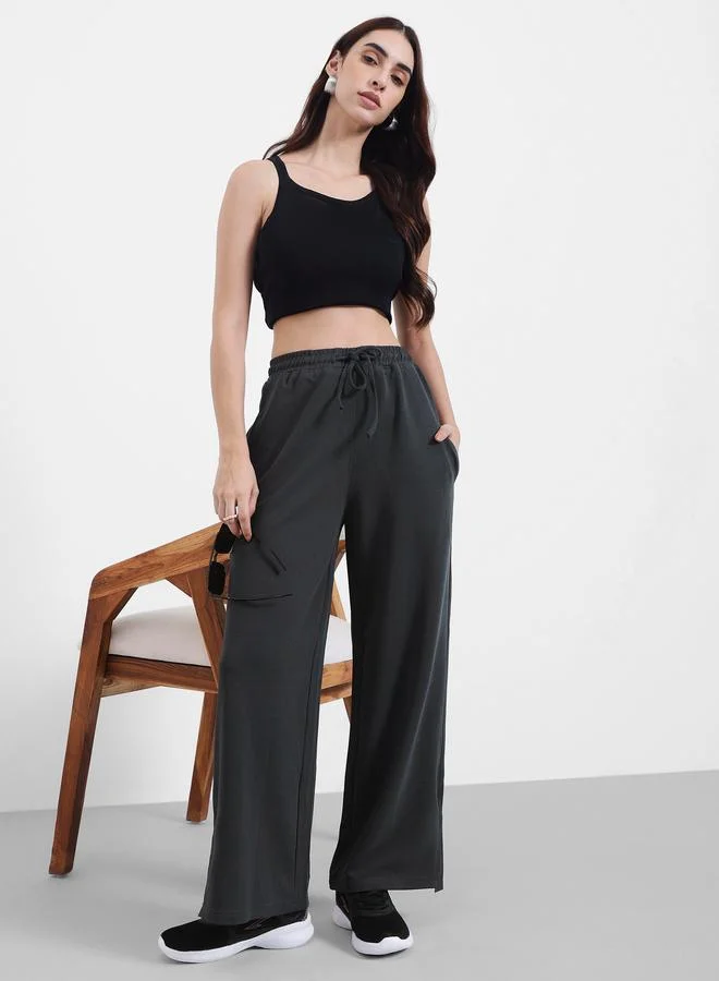 Styli Wide Leg Jogger With Side Slit