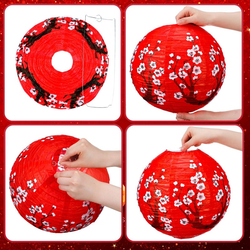 Bencailor 13 Pcs 12 Inches Large Chinese Japanese Paper Lantern Hibachi Party Decorations Red Cherry Blossom Decorative Hanging Lantern for Chinese New Year Home Restaurant Wedding Decor(Red) - Image 5