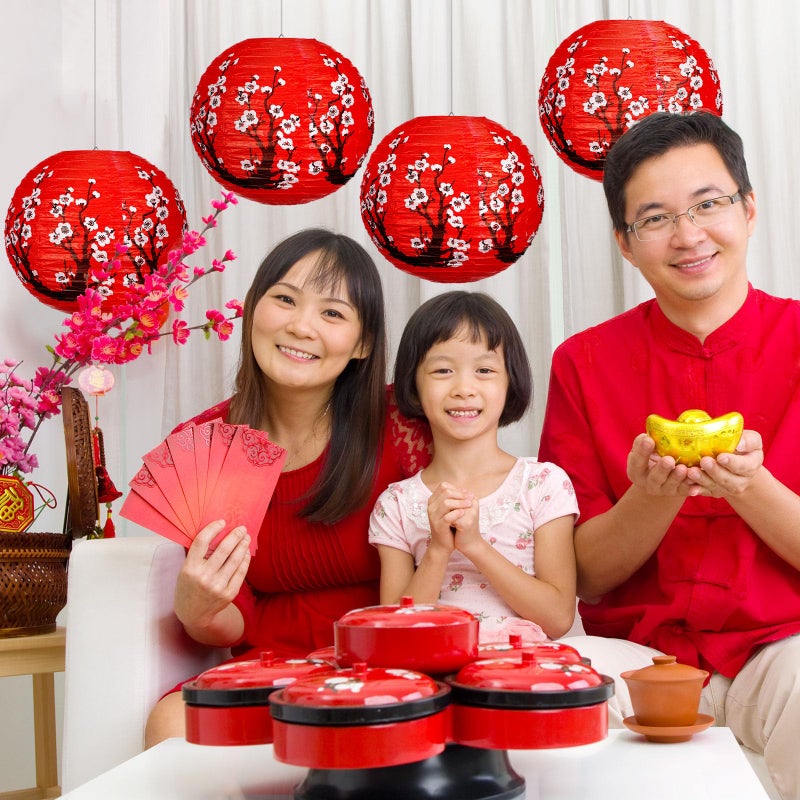Bencailor 13 Pcs 12 Inches Large Chinese Japanese Paper Lantern Hibachi Party Decorations Red Cherry Blossom Decorative Hanging Lantern for Chinese New Year Home Restaurant Wedding Decor(Red) - Image 2
