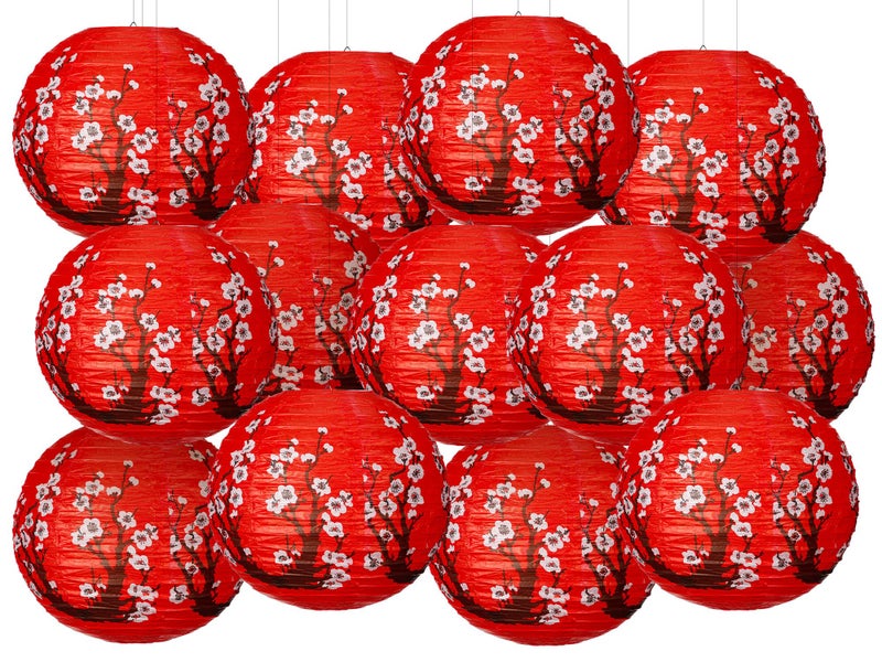 Bencailor 13 Pcs 12 Inches Large Chinese Japanese Paper Lantern Hibachi Party Decorations Red Cherry Blossom Decorative Hanging Lantern for Chinese New Year Home Restaurant Wedding Decor(Red) - Image 1