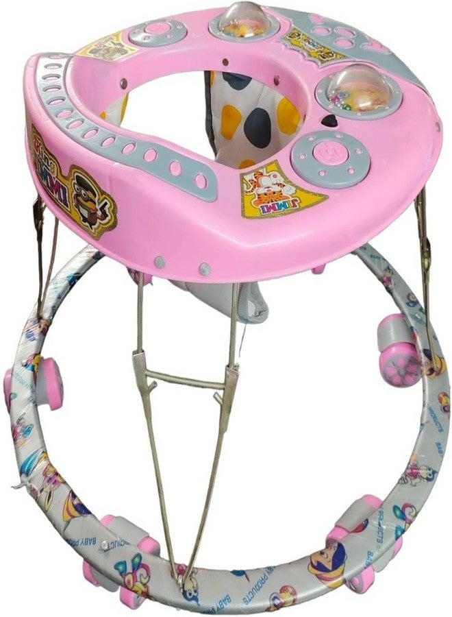 Maanit Musical Activity Walker for 6-24 Months with Cushioned Seat, 360° Rotating Wheels, Cartoon Design Walker for Kids, 6-Wheel Adjustable Foldable Baby Walker, Walker for Toddlers (Pink, Grey) - Image 2