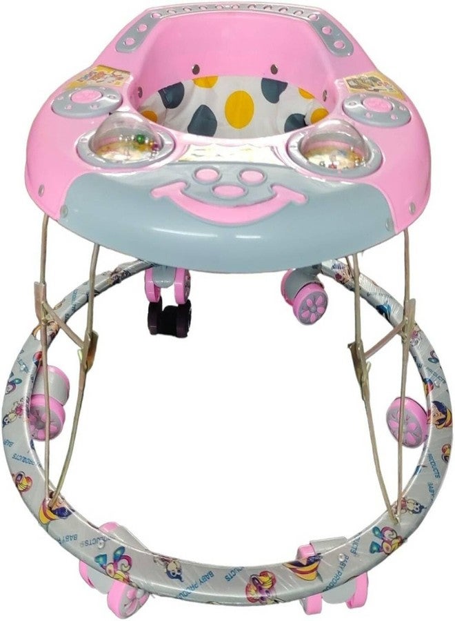 Maanit Musical Activity Walker for 6-24 Months with Cushioned Seat, 360° Rotating Wheels, Cartoon Design Walker for Kids, 6-Wheel Adjustable Foldable Baby Walker, Walker for Toddlers (Pink, Grey) - Image 1