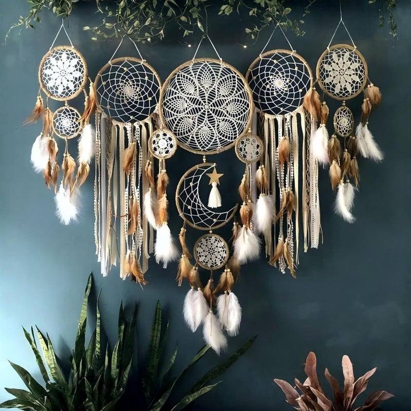 LODDIY Store مجموعة من 5 حوامل أحلام بوهو، حوامل أحلام كبيرة معلقة، مجموعة حوامل أحلام، ديكور حائط حوامل أحلام لحفل زفاف عتيق وزينة منزلية (جمل) - Image 2