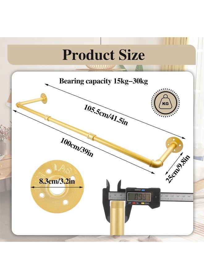 DUNISO Clothes Rail Wall Mounted,Industrial Pipe Clothes Rack,Heavy Duty Clothes Hanging Rail,Wall Mounted Tidy Rails Garment Clothes Bar，for Home Shops and Closets,100x25cm，Gold - Image 2