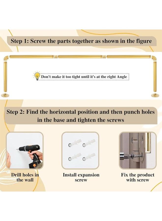 DUNISO Clothes Rail Wall Mounted,Industrial Pipe Clothes Rack,Heavy Duty Clothes Hanging Rail,Wall Mounted Tidy Rails Garment Clothes Bar，for Home Shops and Closets,100x25cm，Gold - Image 4