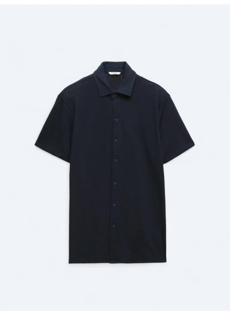 Kip Navy Blue Plain Regular Fit Casual Cotton Blend Shirt