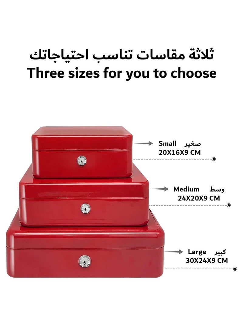 Steel Cash Box with Key Lock Metal Small Money Organizer with Money Tray Cash Storage Box with Lockable Cover - Image 2