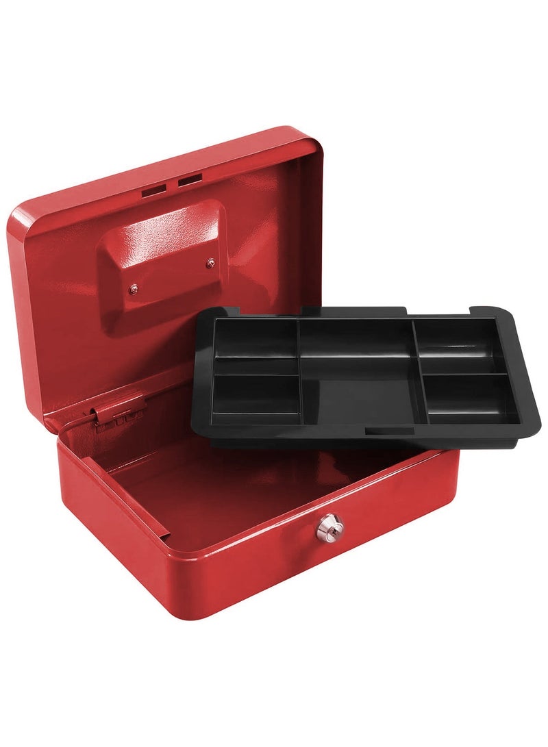 Steel Cash Box with Key Lock Metal Small Money Organizer with Money Tray Cash Storage Box with Lockable Cover - Image 5